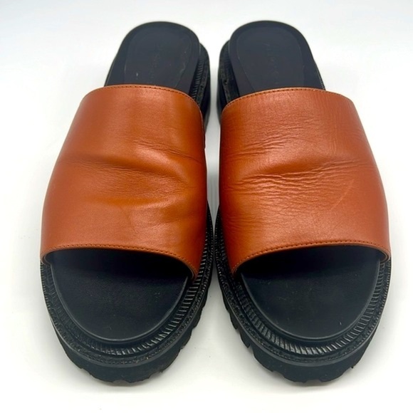Aerosoles - Lucas Brown Leather Open Toe Chunky Black Soles Slide Sandals Size 8 - Picture 3 of 15